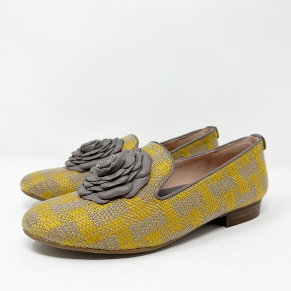 Taryn Rose Womens Woven Loafers 5.5B Yellow Grey Leather Vintage-Inspired Casual - Picture 2 of 14